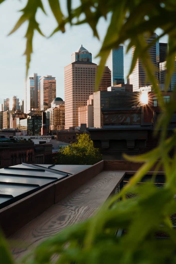 Seattle skyline from Firn rooftop at Populus Seattle