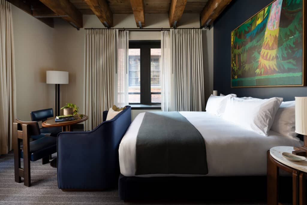 hotel room with bed and seating area
